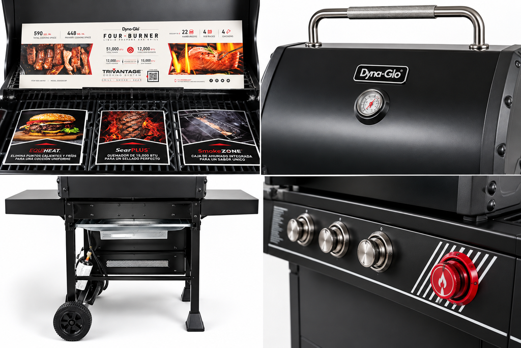 Parrilla a Gas Dyna-Glo Premium 4 Quemadores 51.000 BTU con Sistema de Ahumado – Importada de EE. UU.