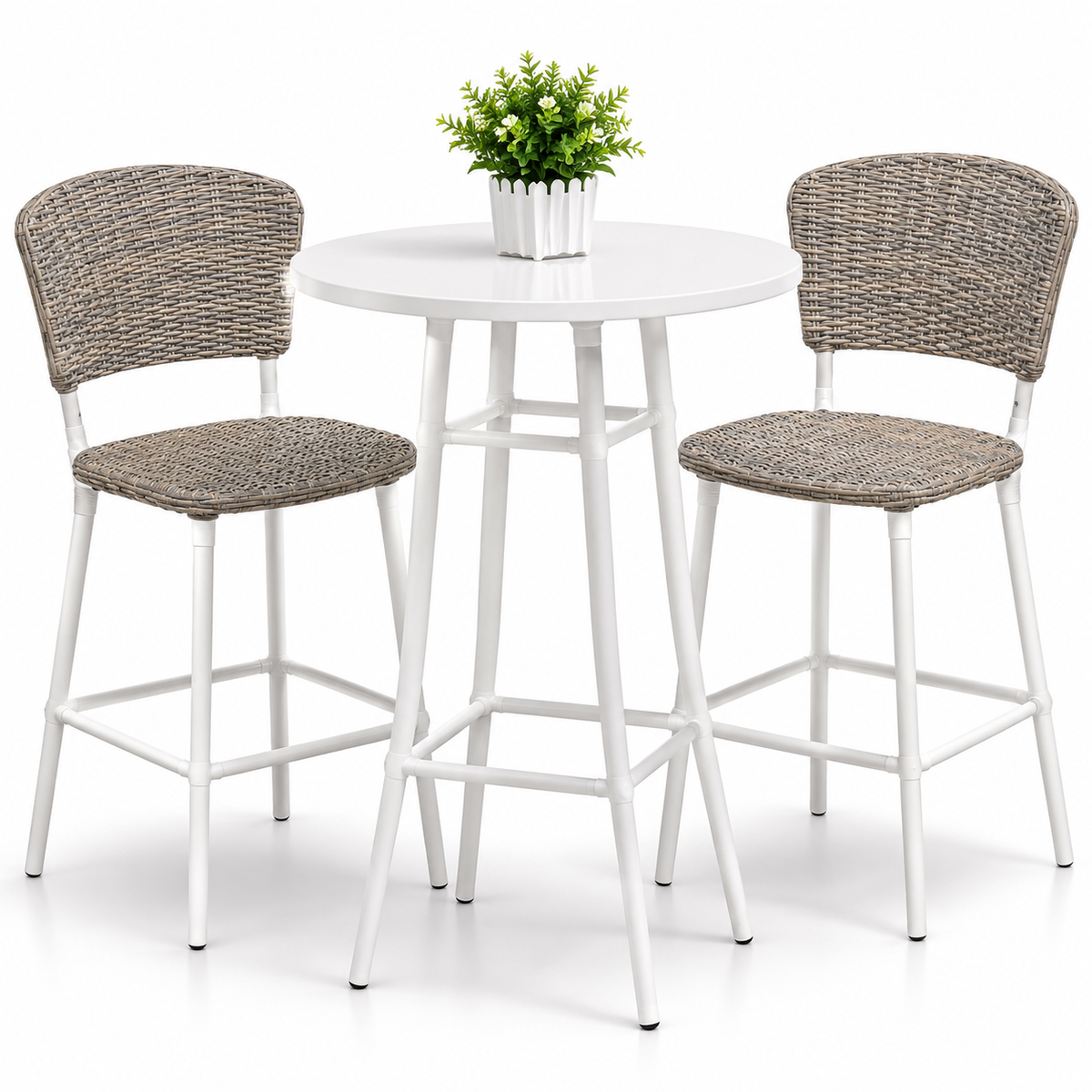Set de Terraza Barwick Premium 3 Piezas – Mesa Alta Redonda + 2 Sillas de Ratán | Importado de USA
