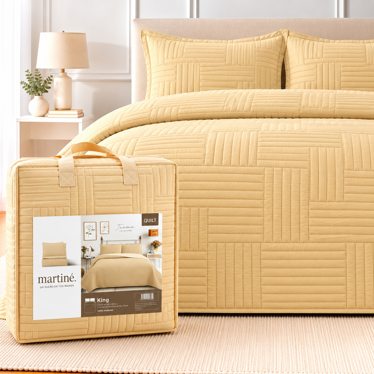 Quilt King Reversible Beige Arena Trama Collection - Martiné