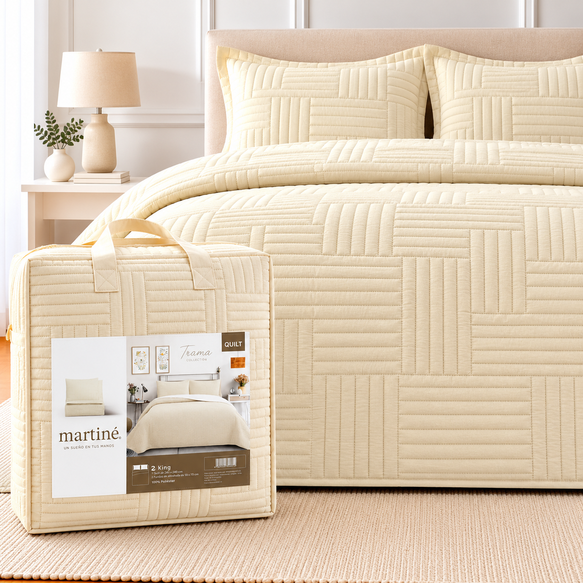Quilt King Reversible Crema Trama Collection - Martiné