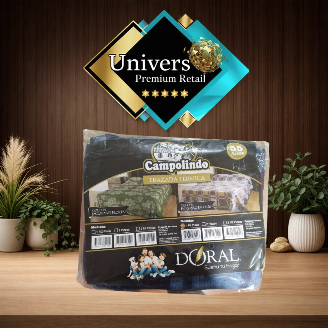 Frazada Térmica Campolindo Doral 1.5 Plaza Jacquard Doble Faz Azul