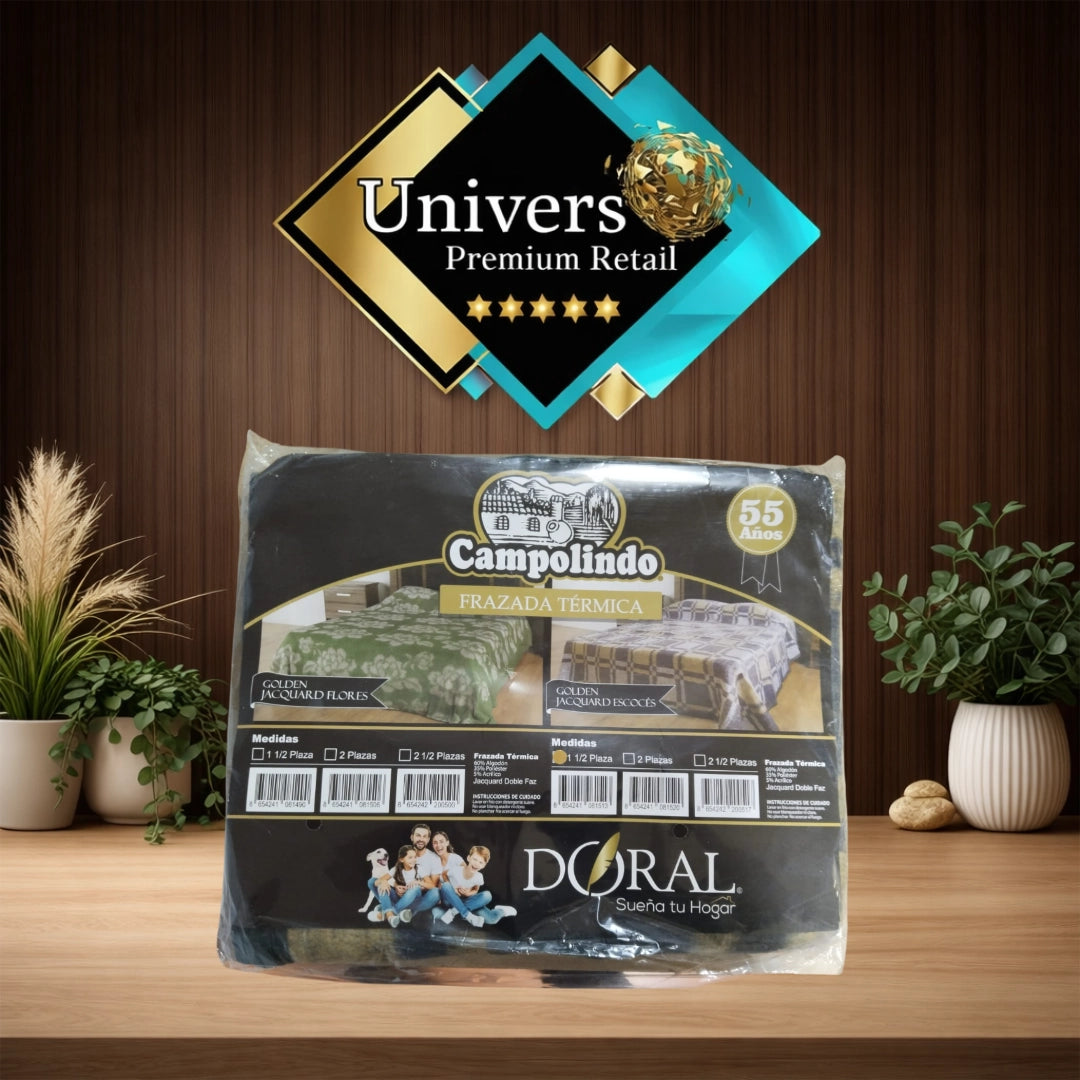 Frazada Térmica Campolindo Doral 1.5 Plaza Jacquard Doble Faz Verde