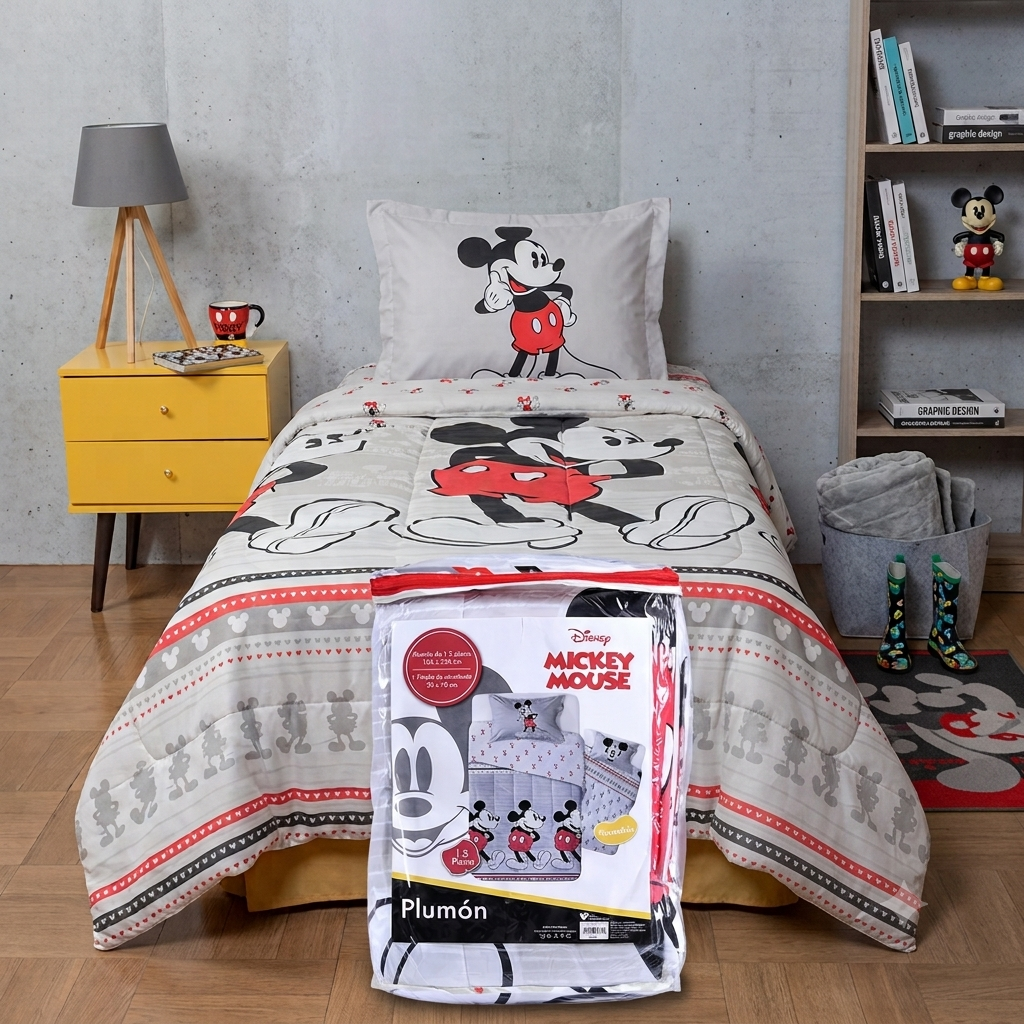 PLUMÓN DISNEY MICKEY ORIGINAL 1.5 PLAZAS GRIS CLARO