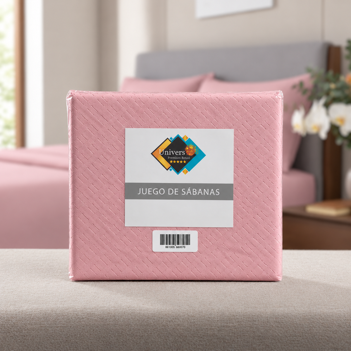 Juego De Sábanas King Textura Embossé Rosado - Universo Premium®