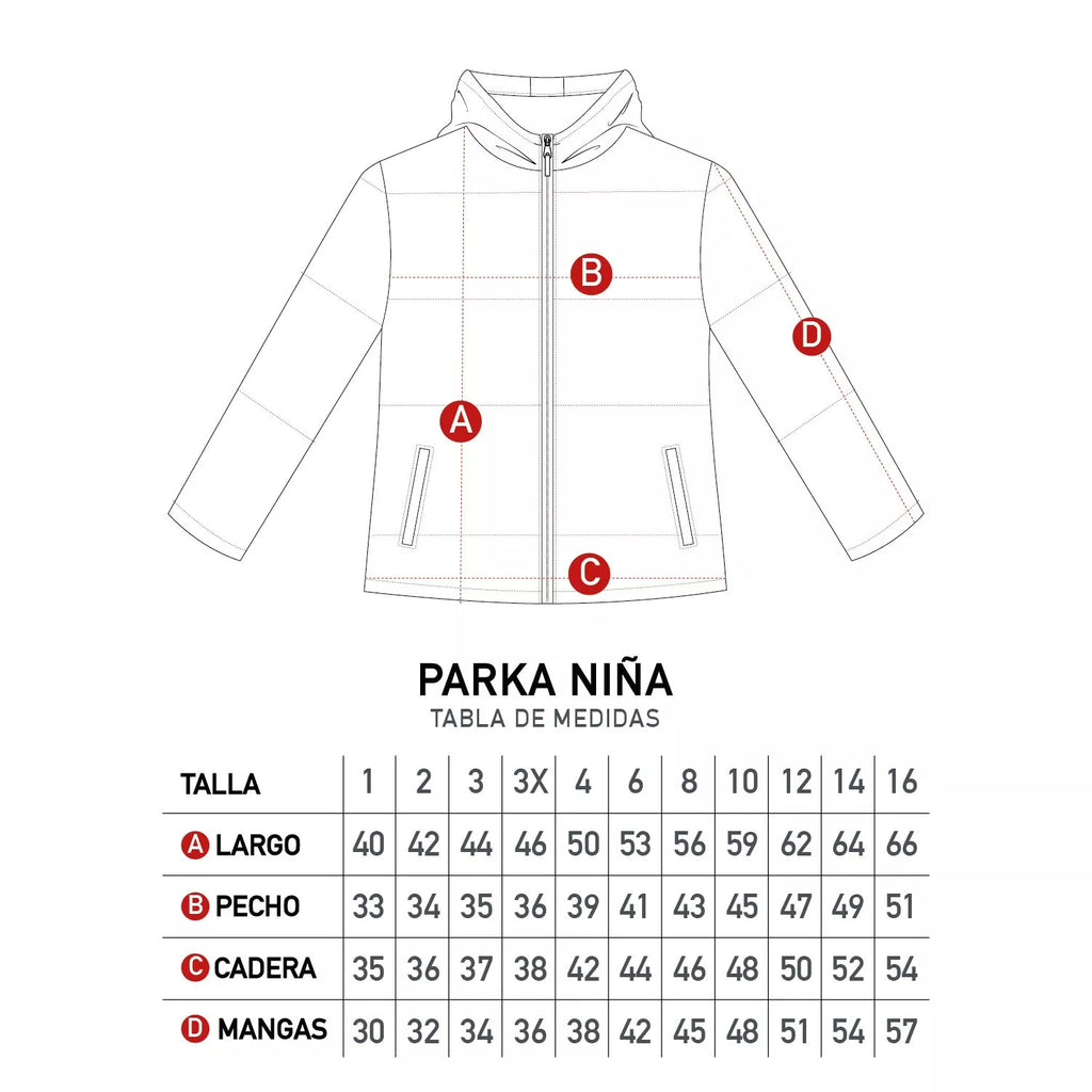 Parka niña Paw Patrol rosado medidas