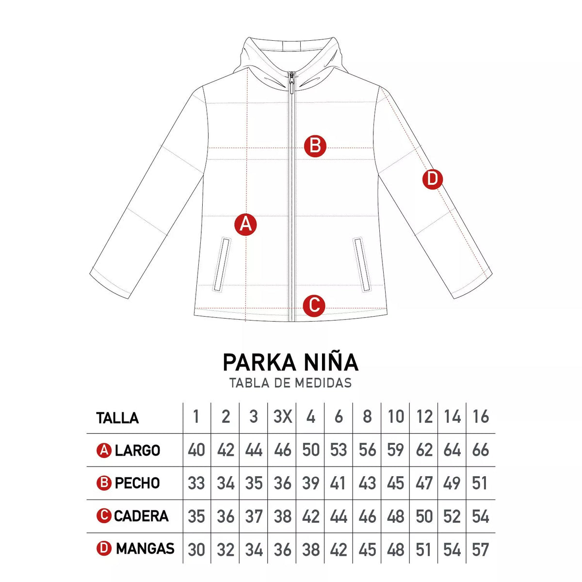 Parka niña Paw Patrol rosado medidas