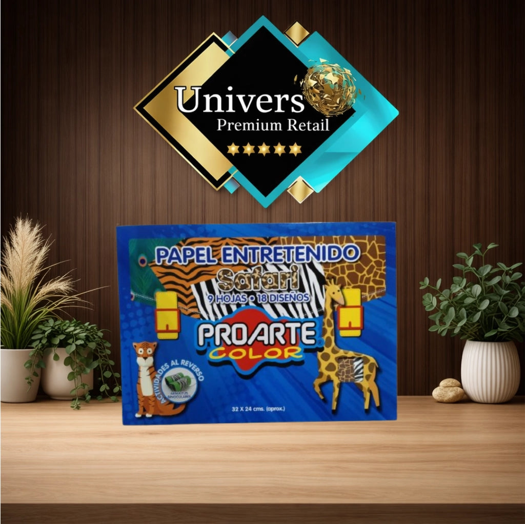 Pack x10 Papel Entretenido Safari Proarte Color – 9 Hojas / 18 Diseños (32 x 24 cm)