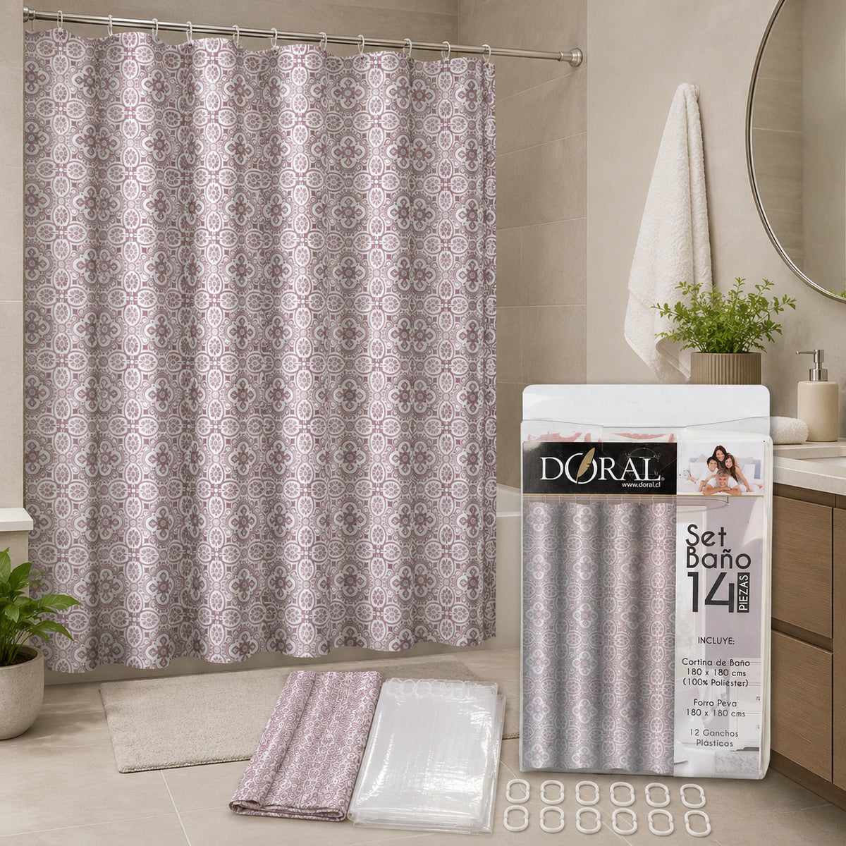 cortina de baño doral 14 piezas