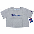 Polera crop top mujer Champion gris con logo Script azul