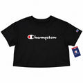 Polera crop top mujer Champion negra con logo Script