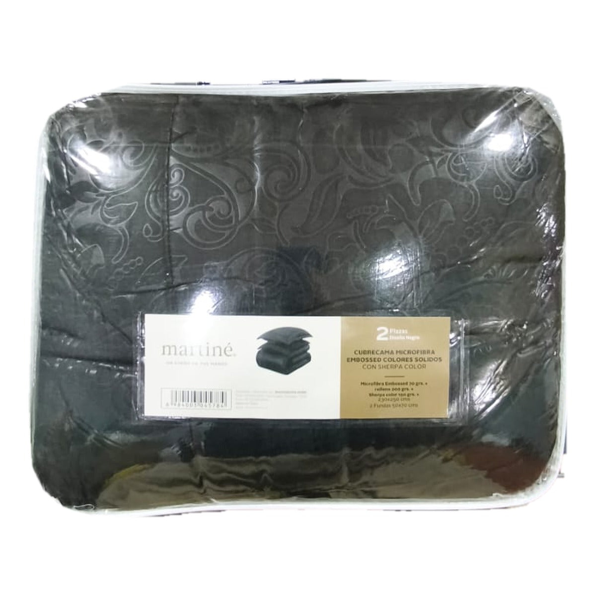 Cubrecama Martiné microfibra embossed Sonya con sherpa 2 plazas negro