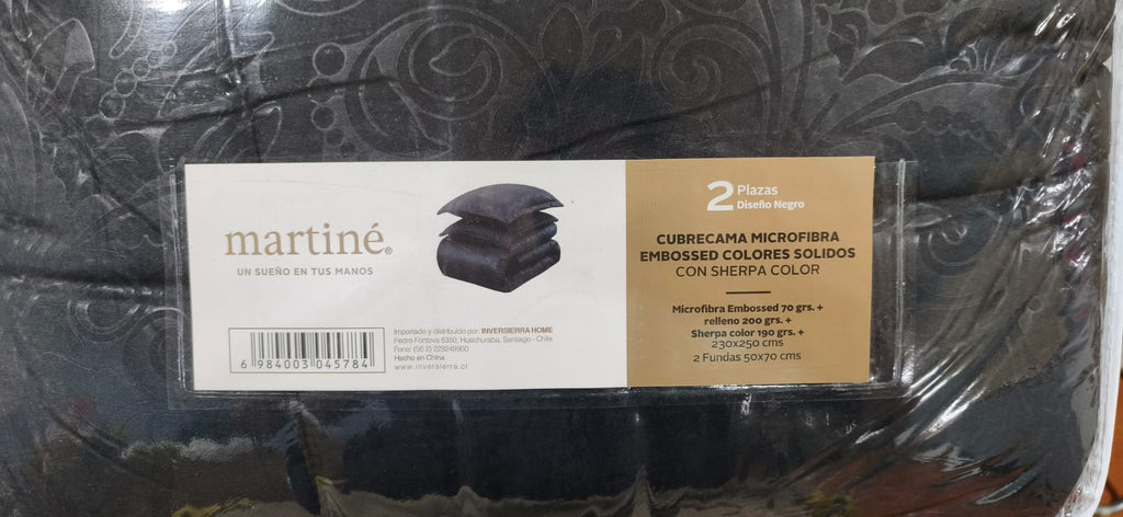 Etiqueta cubrecama Martiné embossed con sherpa 2 plazas negro