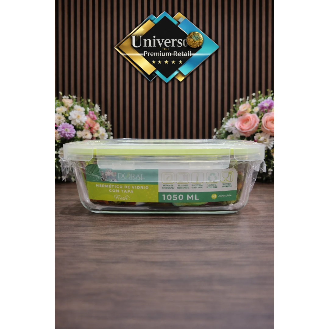 Hermético de Vidrio DORAL Fresh 1050 ml con Tapa – Contenedor Hermético