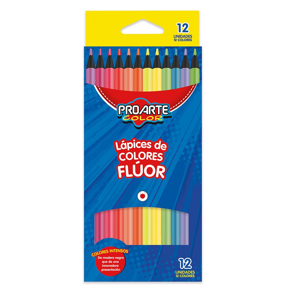 Lápices de Colores Flúor Proarte Color – 12 Unidades (6 Colores) Mina 3 mm