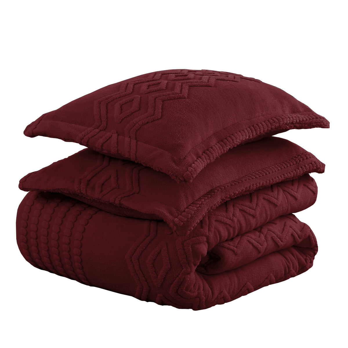 Cubrecama sherpa jacquard King burdeo Martiné con fundas