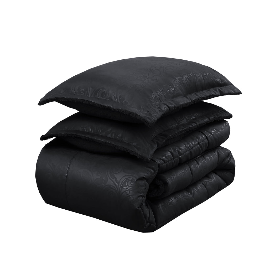 Cubrecama Martiné embossed Sonya con sherpa negro con fundas