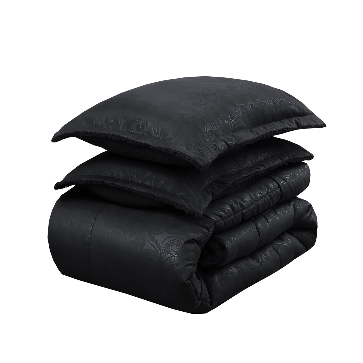 Cubrecama Martiné embossed Sonya con sherpa negro con fundas