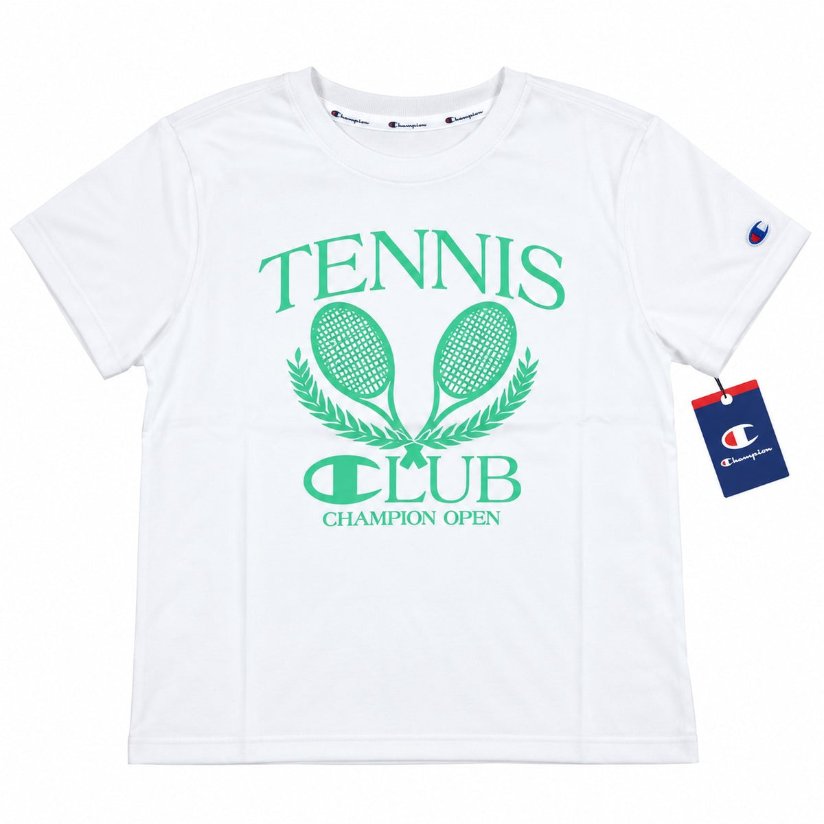 Polera mujer Champion blanca con estampado Tennis Club verde