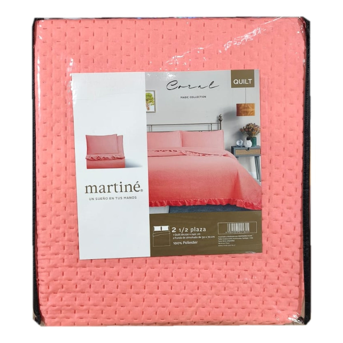 Quilt King coral con volados Magic Collection Martiné