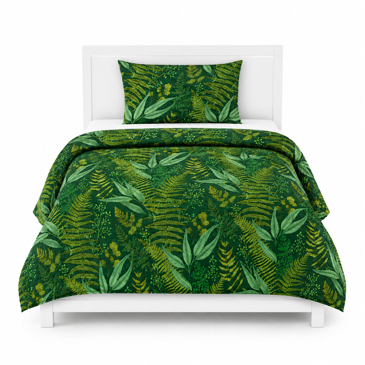 Quilt Basic Ultrasónico 1,5 Plaza Diseño Botánico Verde - Mashini®