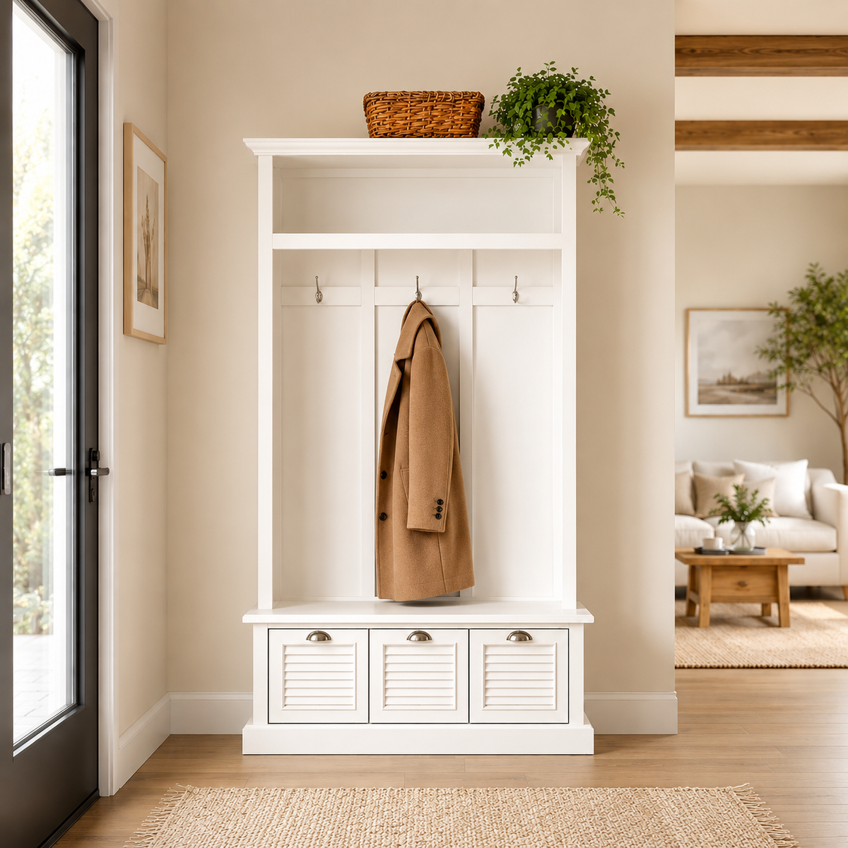 Recibidor de Madera con Banco y Perchero Blanco Polar - Stylewell HDX