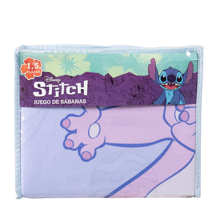 Sábana Infantil Mashini Disney- Stitch Galaxy Rosa - 1.5 Plazas