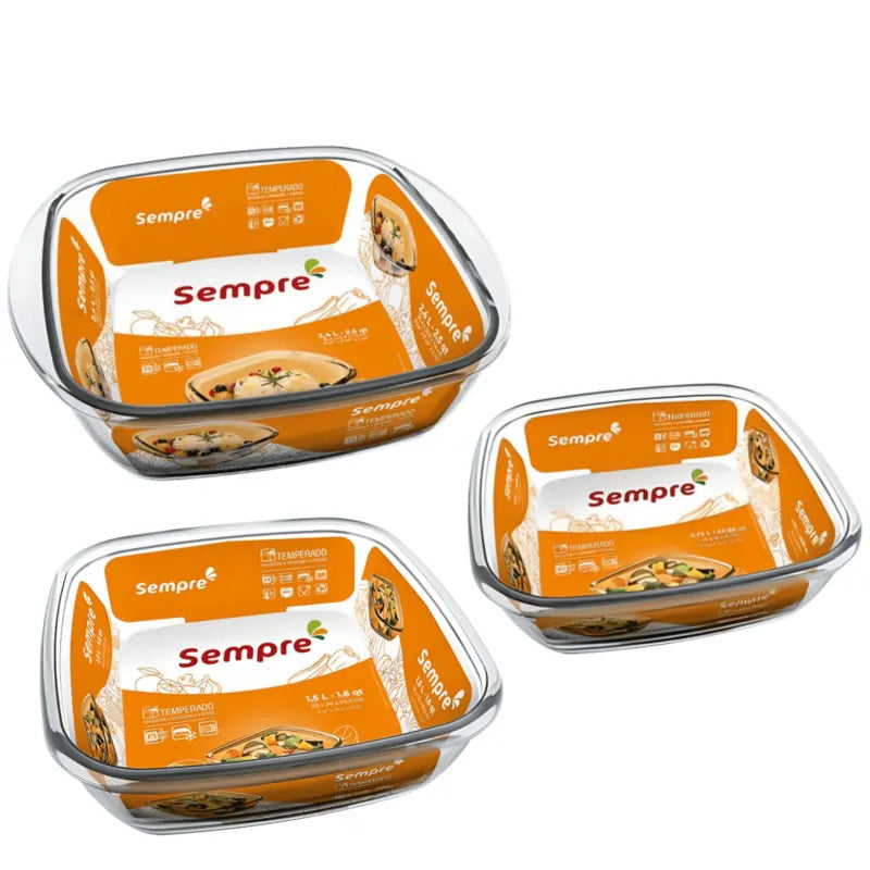 Set 3 Fuentes de Vidrio Cuadradas - Sempre