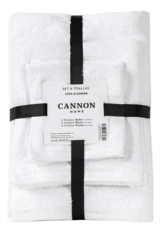 Set de 6 Toallas Cannon Home – 100% Algodón / Blanco Liso