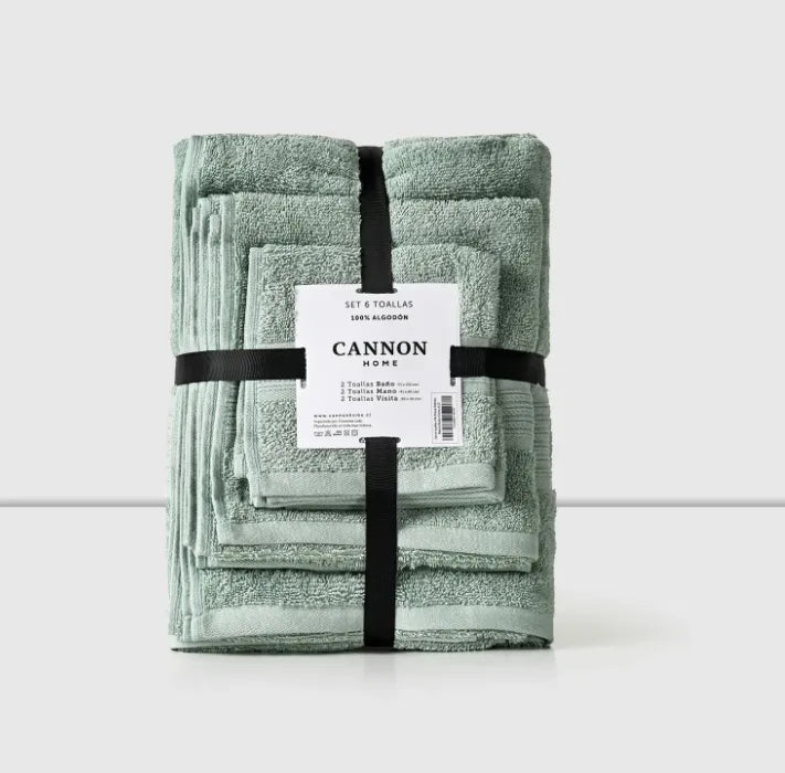 Set de 6 Toallas Cannon Home – 100% Algodón / Menta Lisa