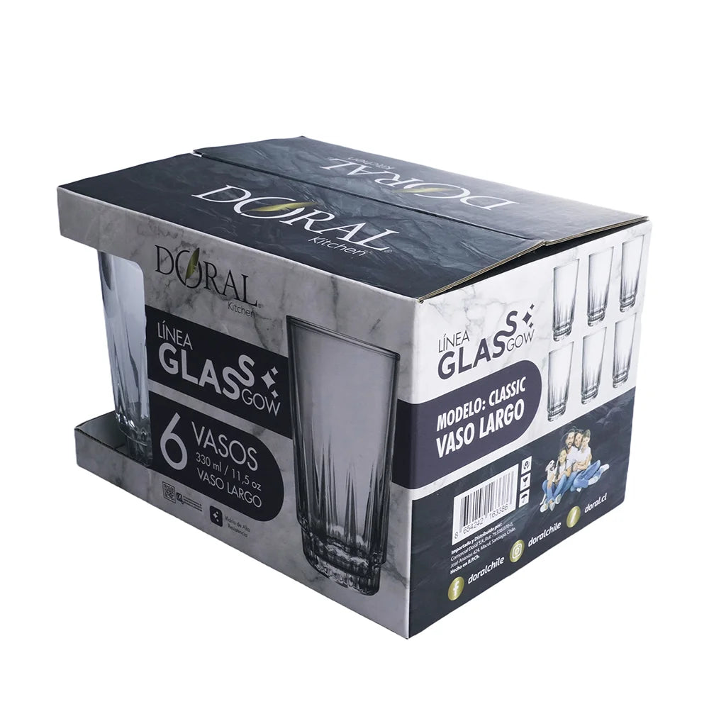Set 6 Vasos Doral Glasgow Classic – Vaso Largo 330 ml