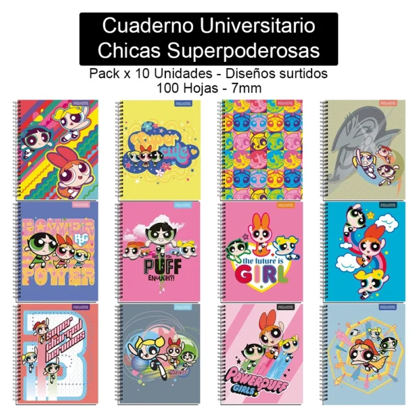 Cuaderno Universitario Proarte - Chicas Superpoderosas - 100 Hojas, 7mm - Pack x 10