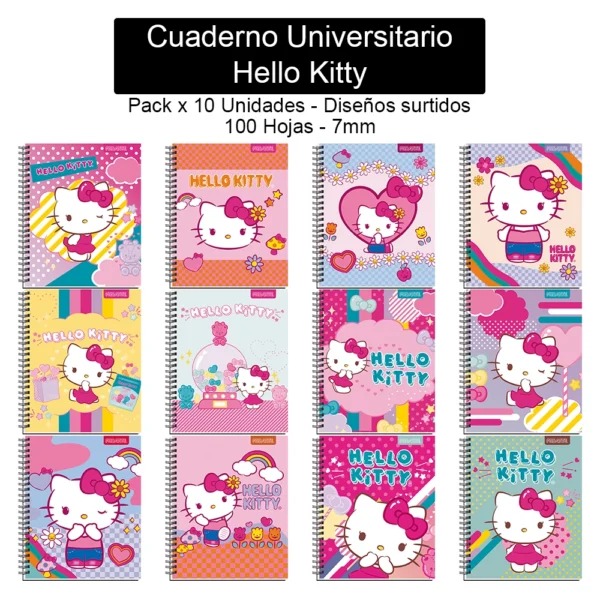 Cuaderno Universitario Proarte - Hello Kitty - 100 Hojas, 7mm - Pack x 10