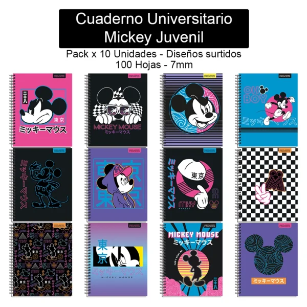 Cuaderno Universitario Proarte - Mickey Juvenil - 100 Hojas, 7mm - Pack x 10