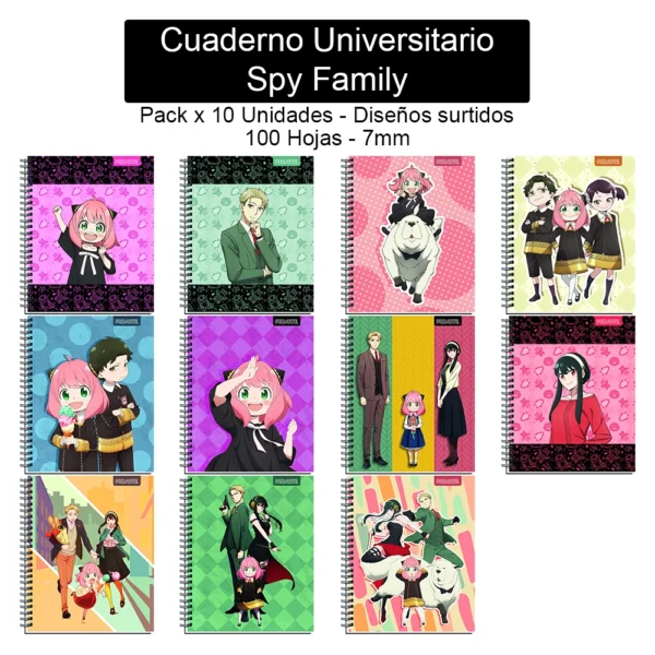 Cuaderno Universitario Proarte - Spy Family - 100 Hojas, 7mm - Pack x 10