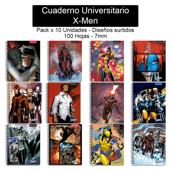 Cuaderno Universitario Proarte - X-Men - 100 Hojas, 7mm - Pack x 10