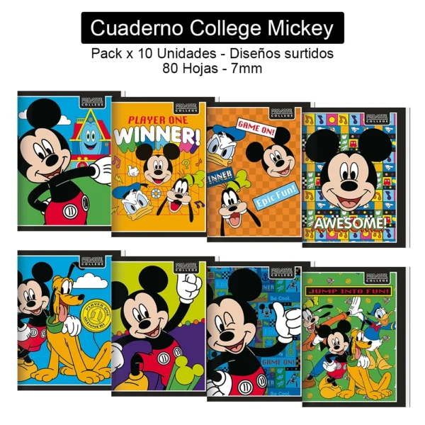 Cuaderno College Proarte - Mickey - 80 Hojas, 7mm - Pack x 10