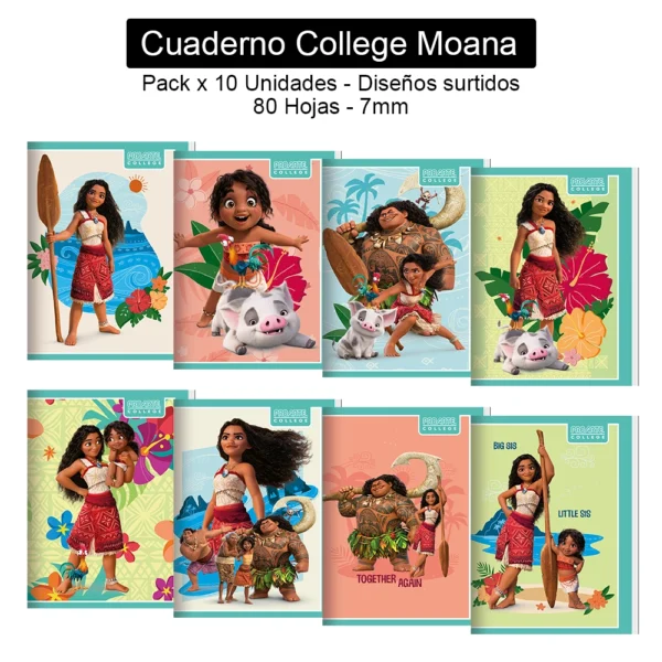 Cuaderno College Proarte - Moana - 80 Hojas, 7mm - Pack x 10