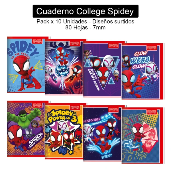 Cuaderno College Proarte - Spiderman - 80 Hojas, 7mm - Pack x 10