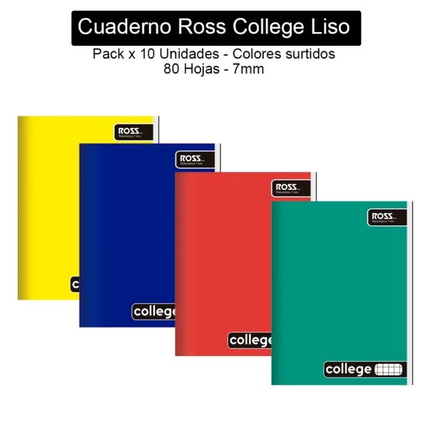 Cuaderno Ross College Liso - 7mm - 80 Hojas - Pack x 10