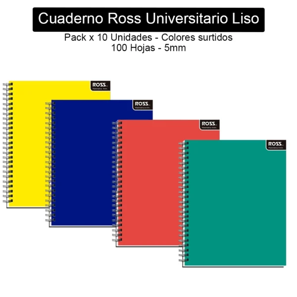 Cuaderno Ross Universitario Liso - 5mm - 100 Hojas - Pack x 10