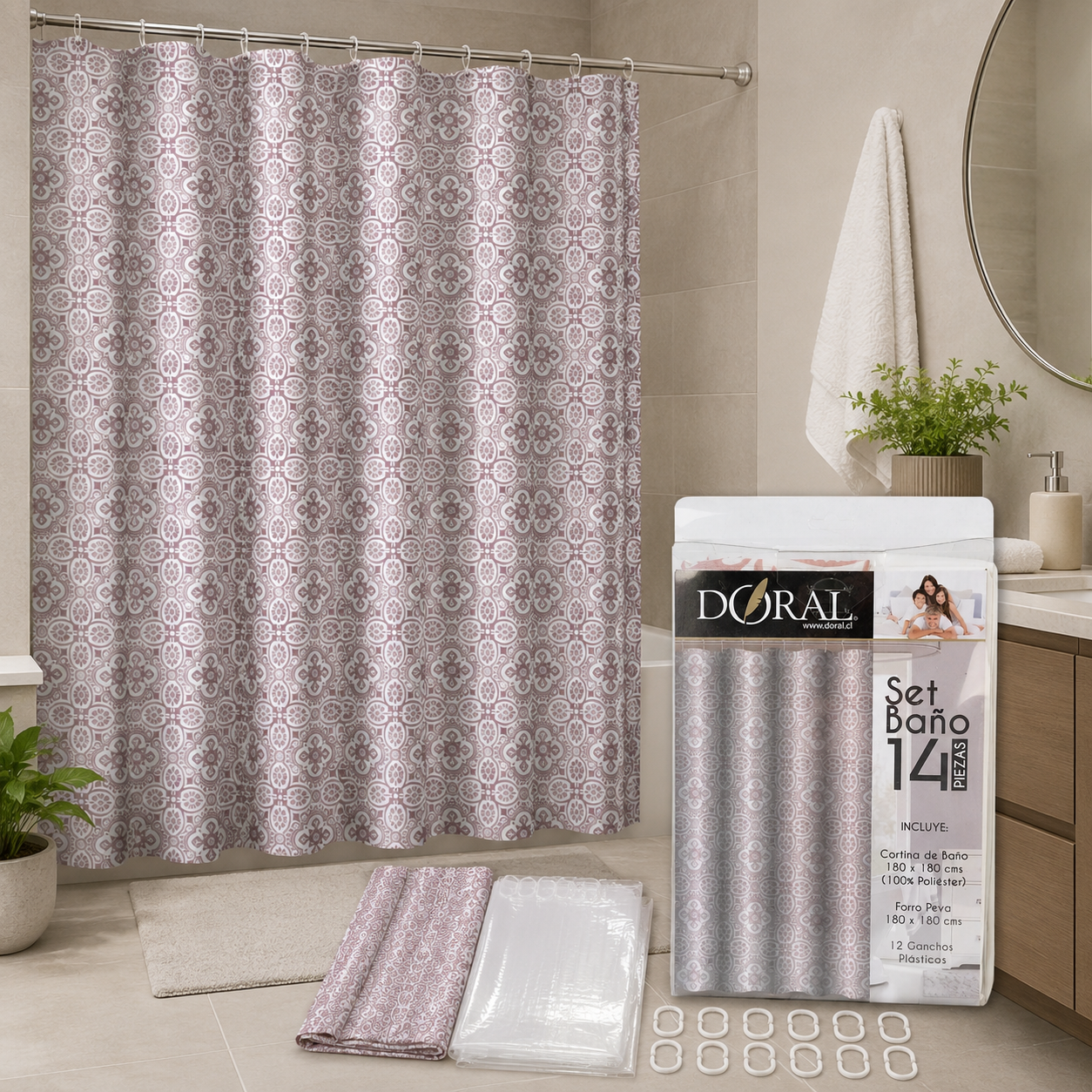 SET cortina doral cortina de baño doral 14 piezas - Imagen 1