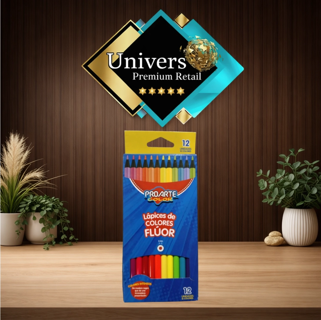 Lapiz_colores_fluor_1 Lápices de Colores Flúor Proarte Color – 12 Unidades (6 Colores) Mina 3 mm - Imagen 1