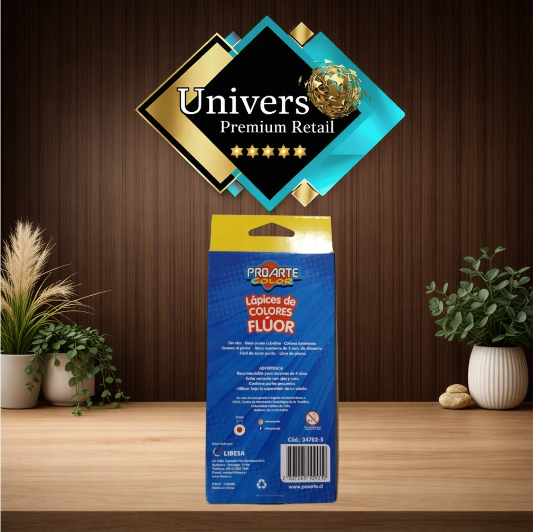 Lápices de Colores Flúor Proarte Color – 12 Unidades (6 Colores) Mina 3 mm - Imagen 2