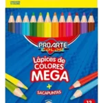 Lápices de Colores Mega Proarte Color + Sacapuntas – 13 Unidades (12 Colores)