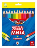 Lápices de Colores Mega Proarte Color + Sacapuntas – 13 Unidades (12 Colores)