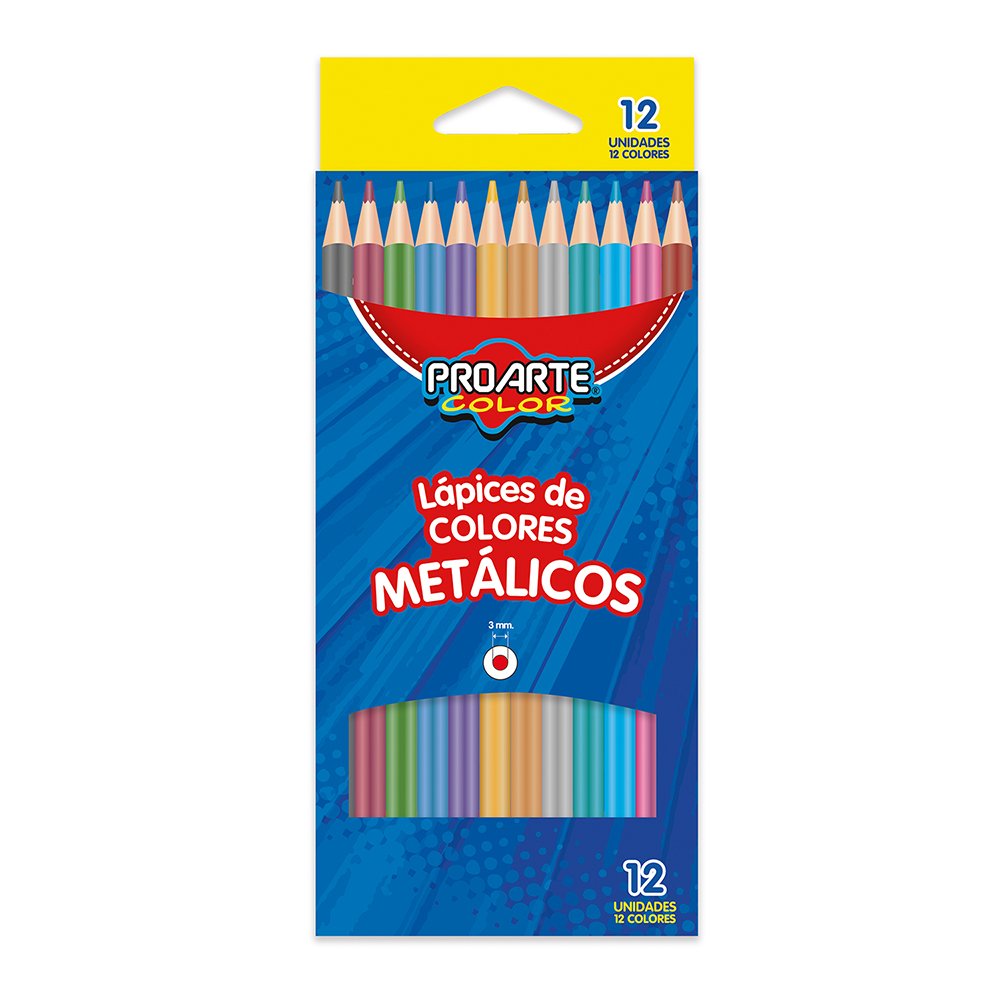 34821-K LAPICES DE COLOR PROARTE METALICA 12 UNID. LARGO Lápices de Colores Metálicos Proarte Color – 12 Unidades 3 mm - Imagen 1