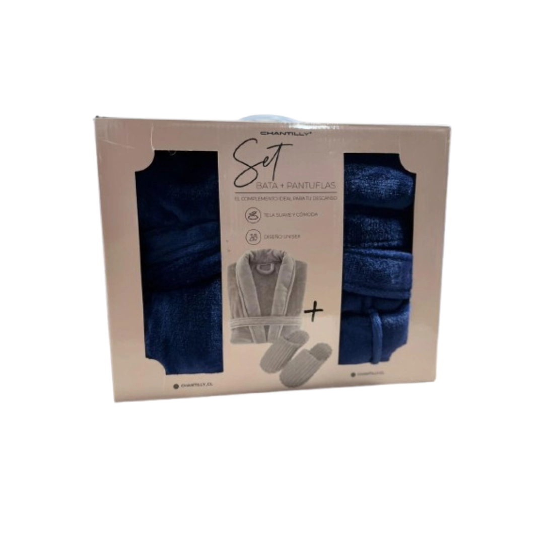 SET PANTUFLAS MAS BATA CHANTILLY AZUL MARINO SET BATA + PANTUFLAS CANTILLY - Imagen 1