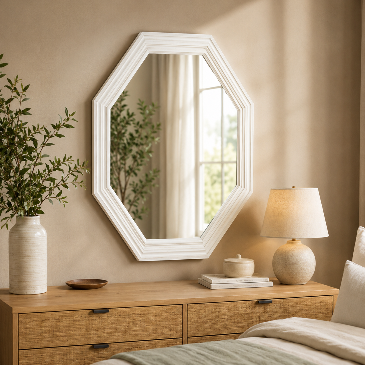 espejo octagonal Espejo Octagonal Madera Blanco Mediano - Stylewell - Imagen 1