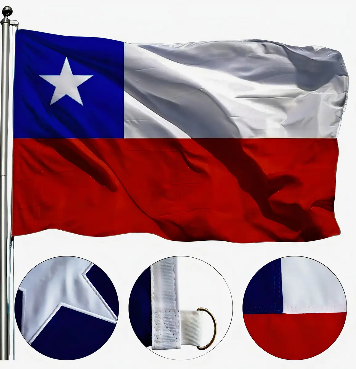BANDERA Bandera Chilena Estrella Bordada - Plumetti - Imagen 1