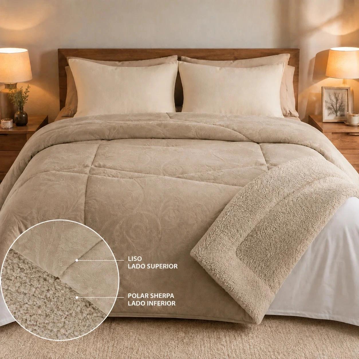 PLUMON BEIGE 2 PLUMON EMBOSSED COLOR SOLIDO CON SHERPA - MARTINÉ - Imagen 1